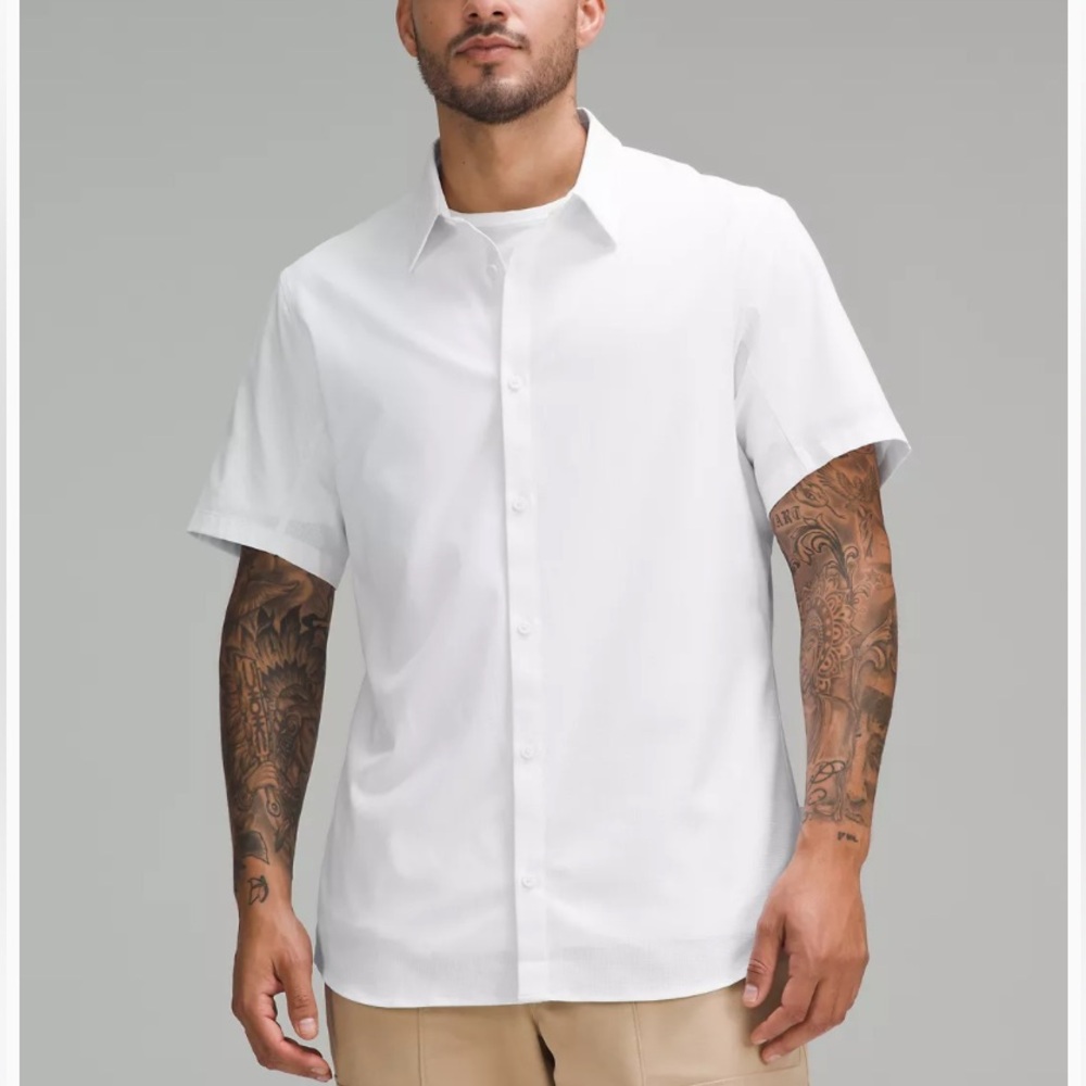 Airing Easy Lululemon Blue Short Sleeve Button Up
